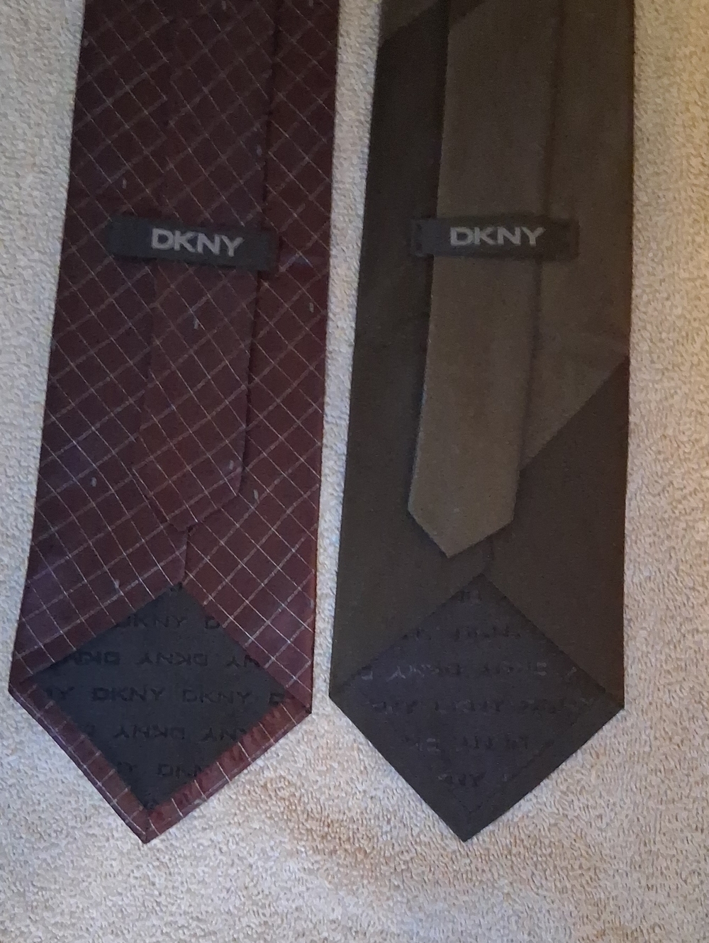 DKNY Men's Tie Duo - Burgundy Grid & Olive Stripe